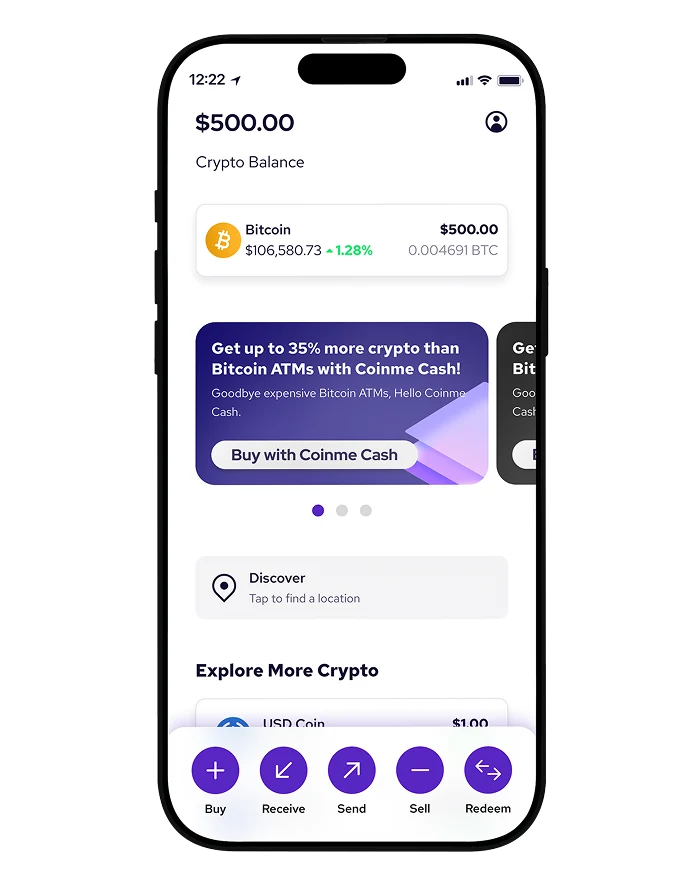 Coinme mobile app product screenshot