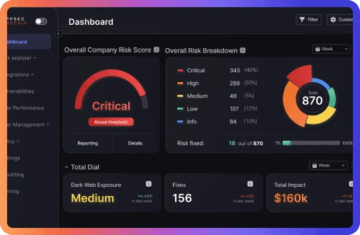 Phoenix Security risk dashboard product screenshot